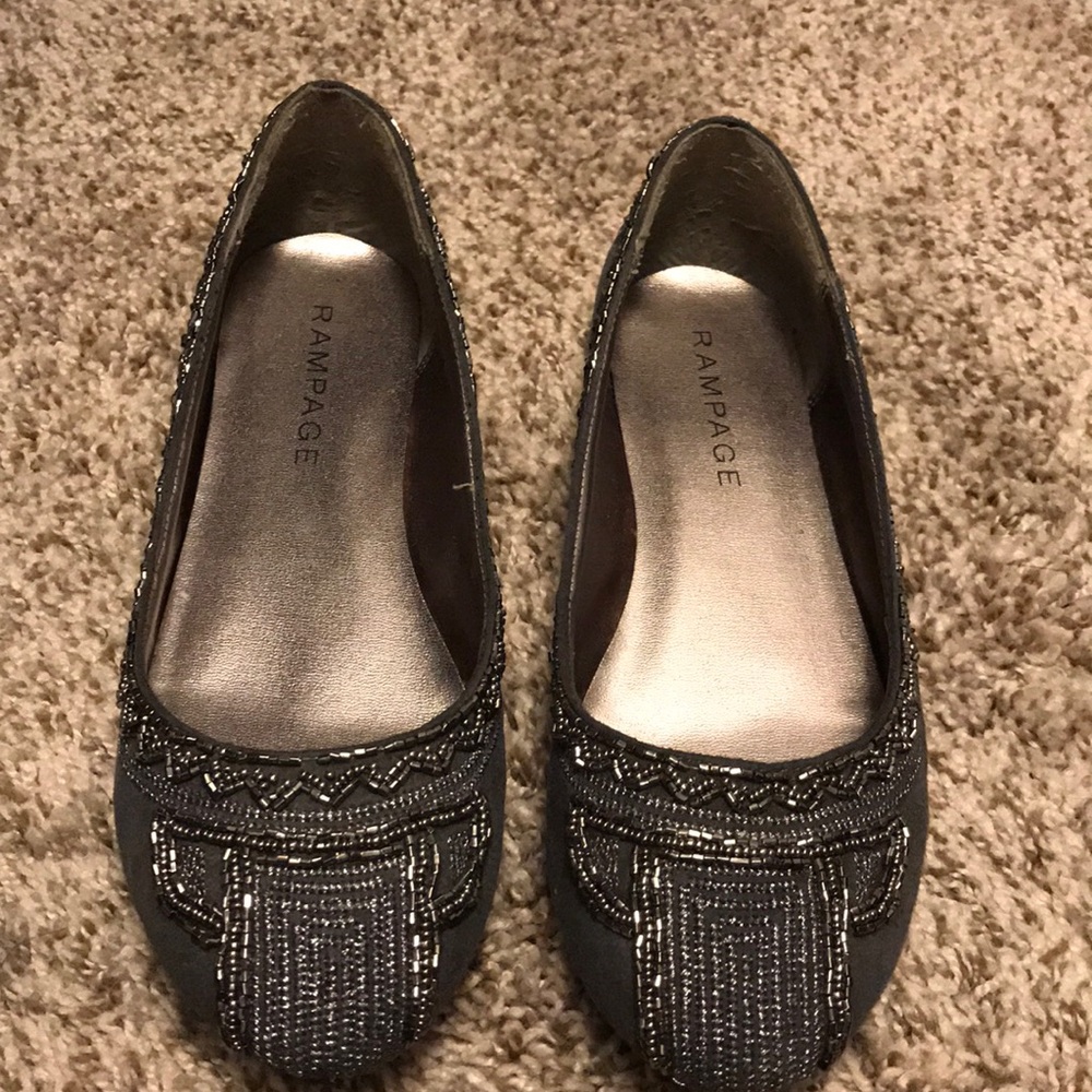 Grey Beaded Ballet Flats